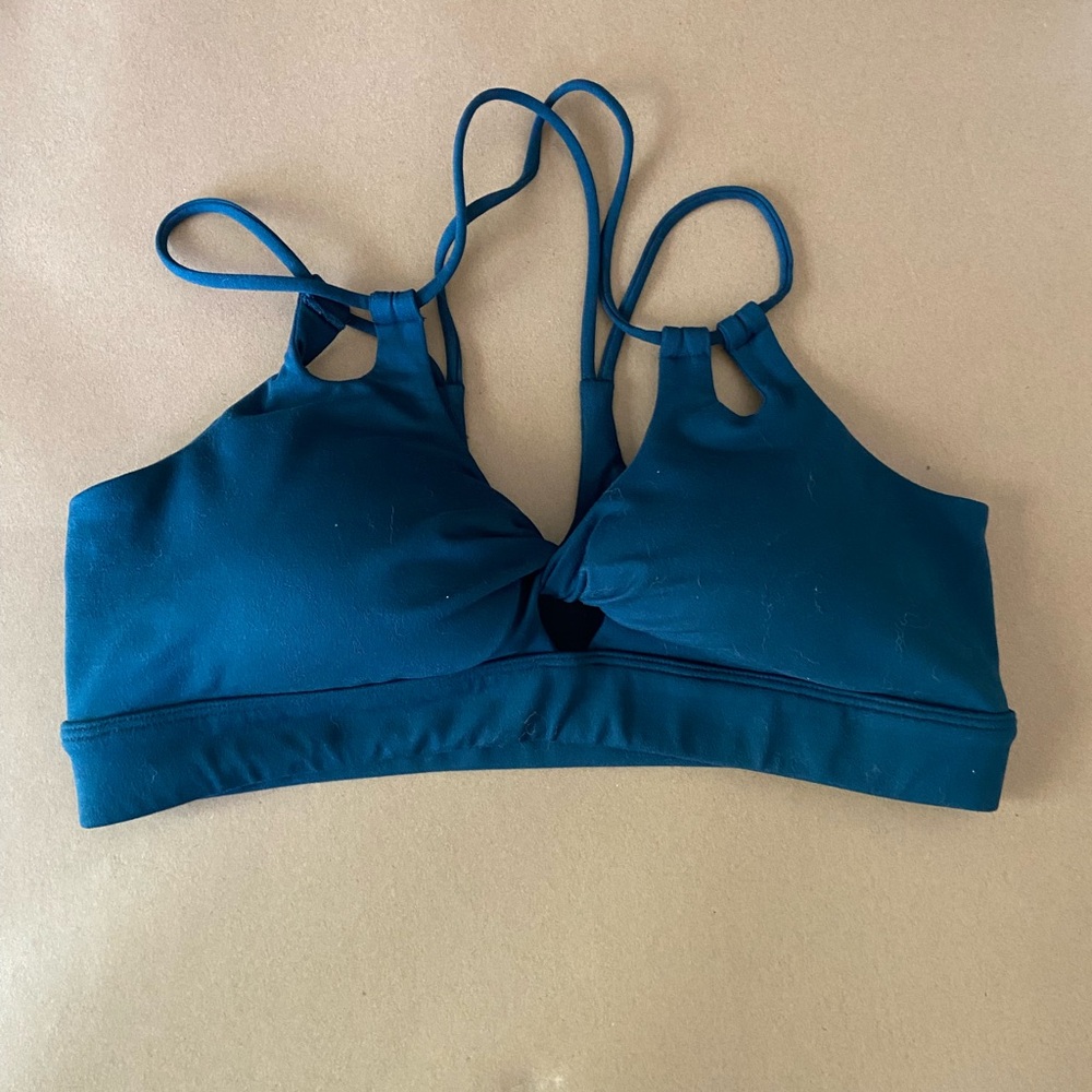 Strappy Sports Bra in Teal Blue - Women's Active Support